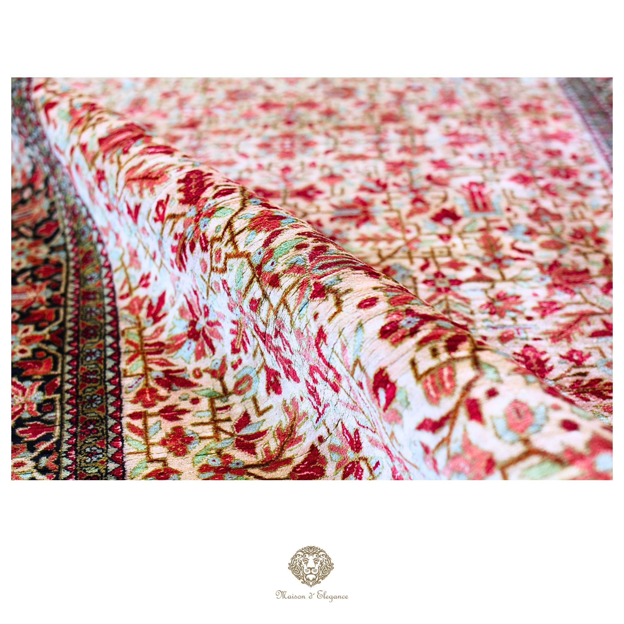 Alfombra persa tipo pasillo de seda pura superfina, anudada a mano, tintes naturales, | obra maestra, firmada, 89 x 350 cm