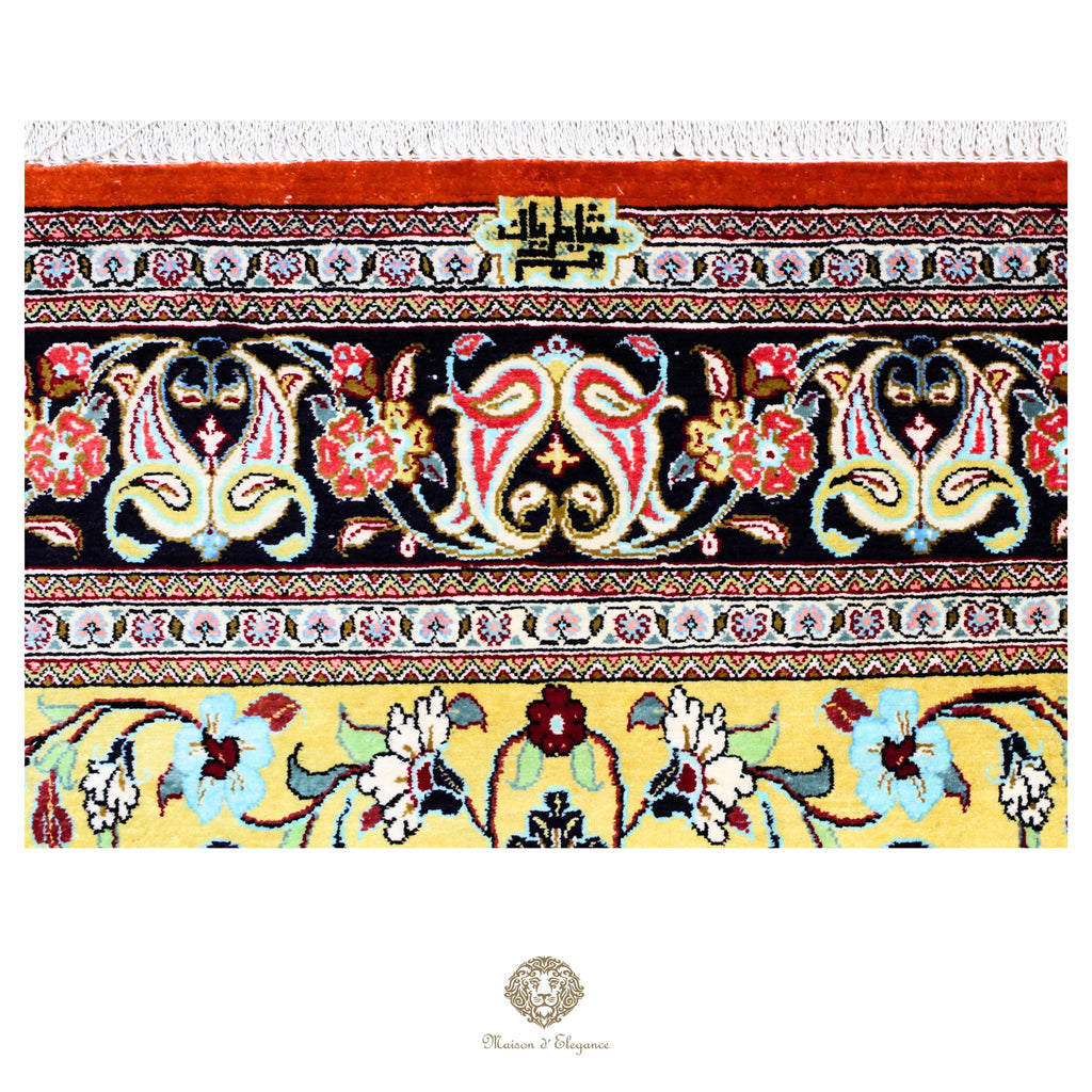 Alfombra persa exclusiva de seda pura, anudada a mano, teñida de forma natural, obra maestra de alta gama, firmada, 98 x 153 cm