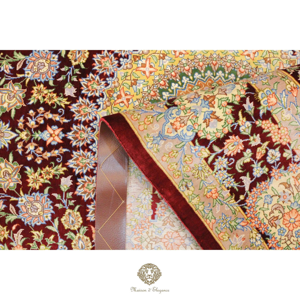 Pure Silk Persian Rug - Hand-Knotted Natural Dyed Masterpiece Signed