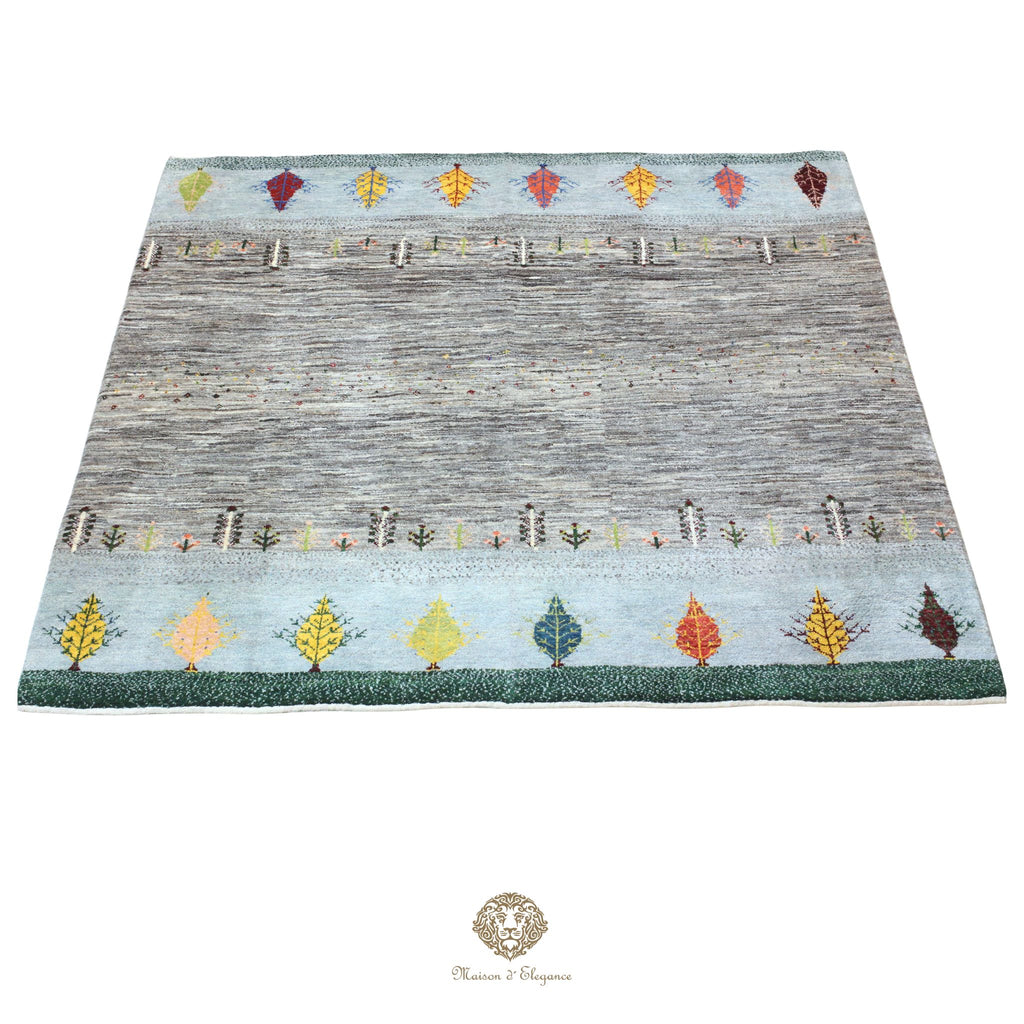 Alfombra persa Kashkuli colorido tribal naturale color | Gabbeh de lana hecha a mano 203x205 cm