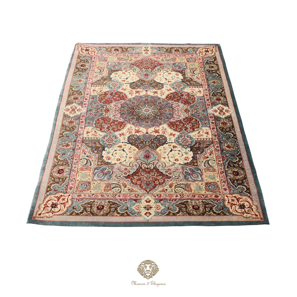 Alfombra persa Qom exclusiva de seda pura | Obra maestra anudada a mano con tintes naturales, firmada, 100 x 161 cm