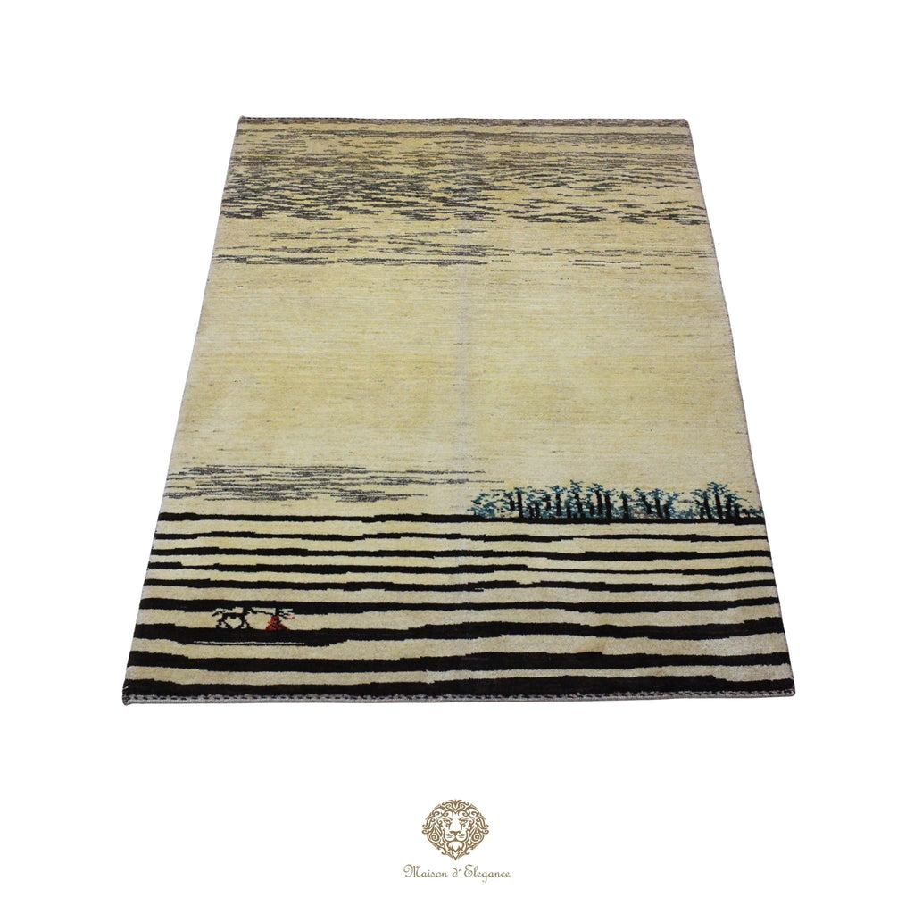Alfombra persa Kashkuli blanca tribal naturale color | Gabbeh de lana hecha a mano 119 x 180 cm
