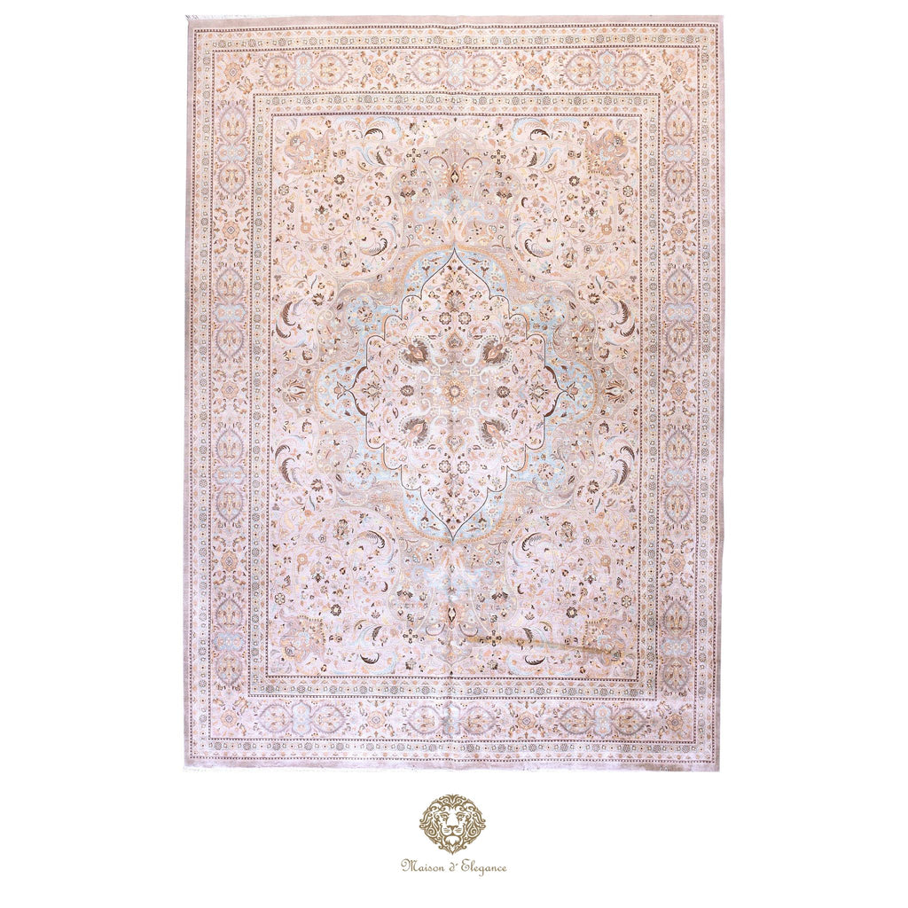 Alfombra de lana estilo Tabriz, color gris superfino con diseño floral de medallón | Elegancia 302x420 cm