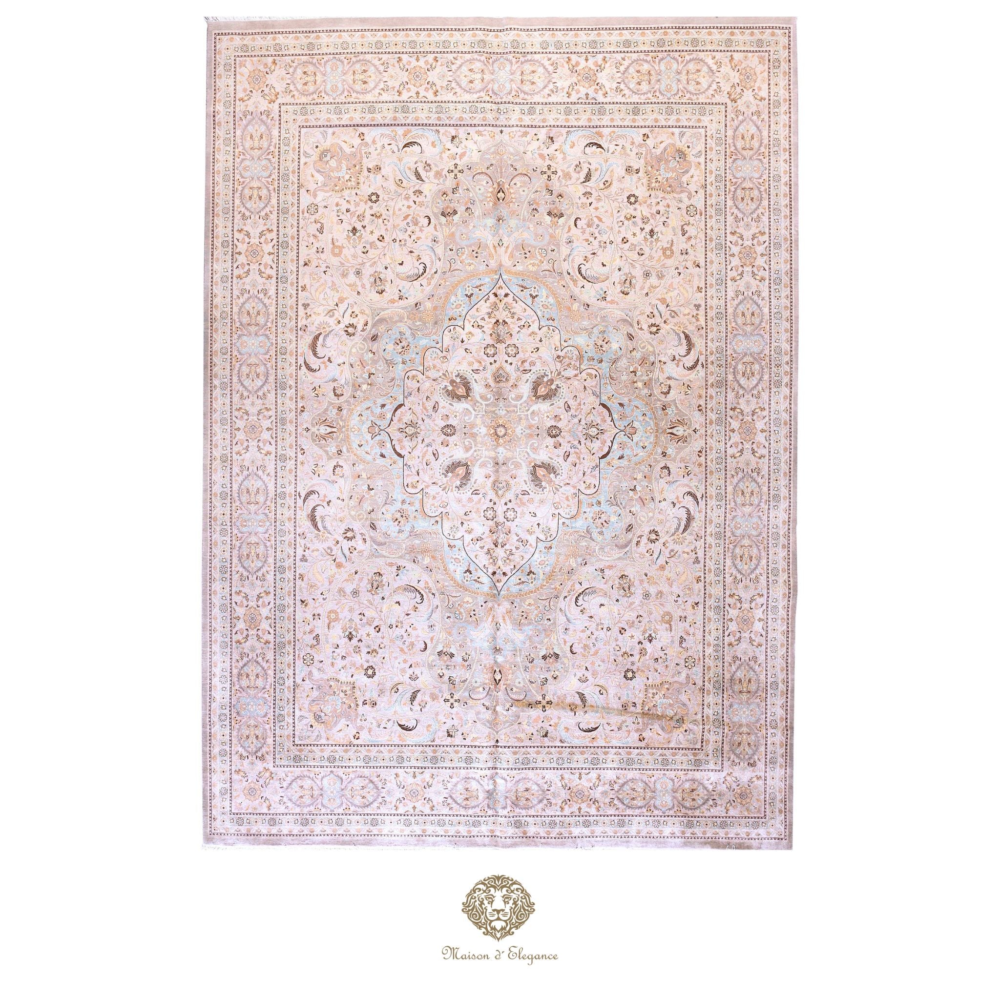 Alfombra de lana estilo Tabriz, color gris superfino con diseño floral de medallón | Elegancia 302x420 cm