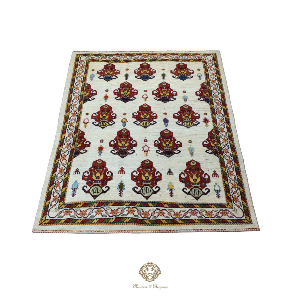 Alfombra persa Trible Fine Kashkuli con tintes naturales | Gabbeh de lana hecha a mano 147 x 212 cm