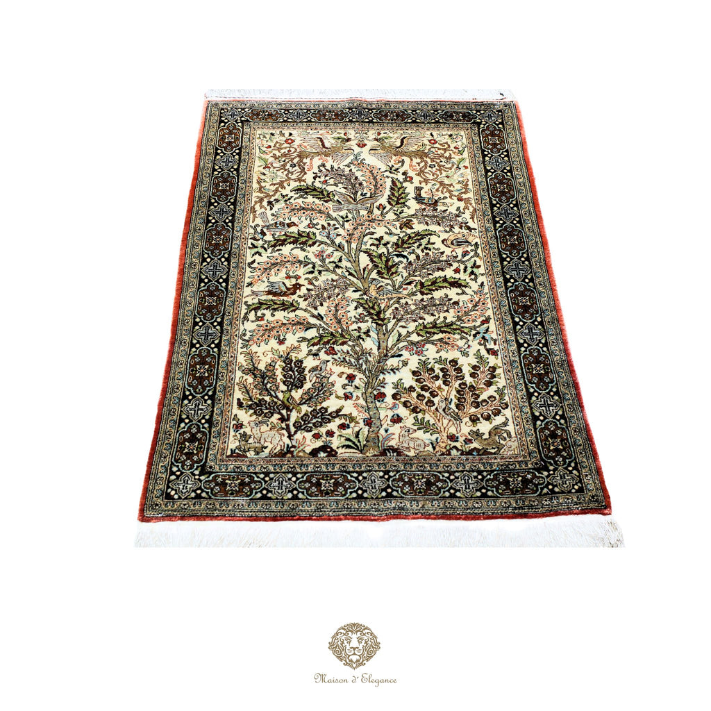 Alfombra persa exclusiva de seda pura, anudada a mano, teñida de forma natural, obra maestra de alta gama, firmada, 78 x 141 cm