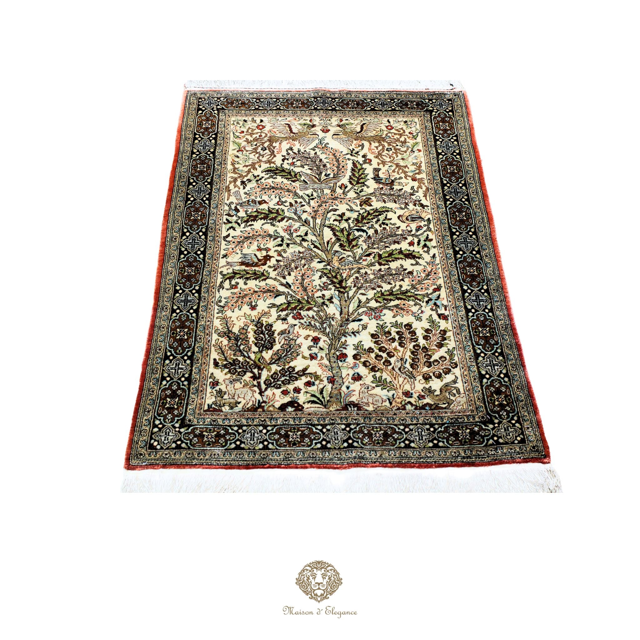 Alfombra persa exclusiva de seda pura, anudada a mano, teñida de forma natural, obra maestra de alta gama, firmada, 78 x 141 cm