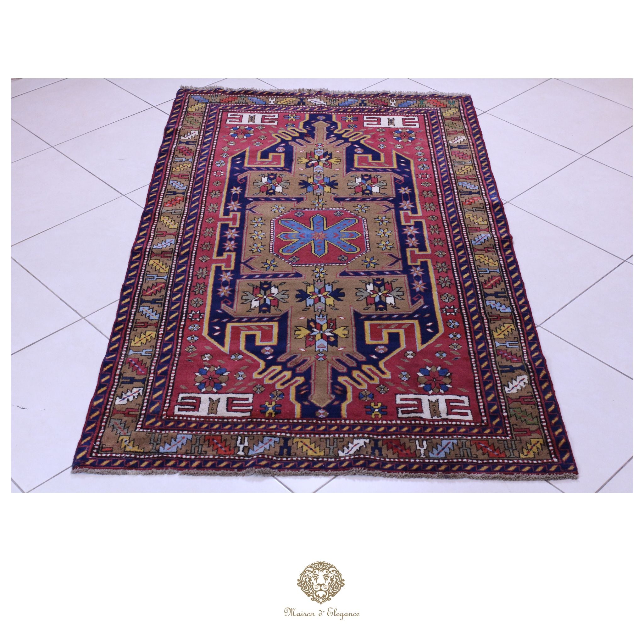 Alfombra Hamedan Lana Centro Geométrico Persa Tradicional 117 x 200 cm