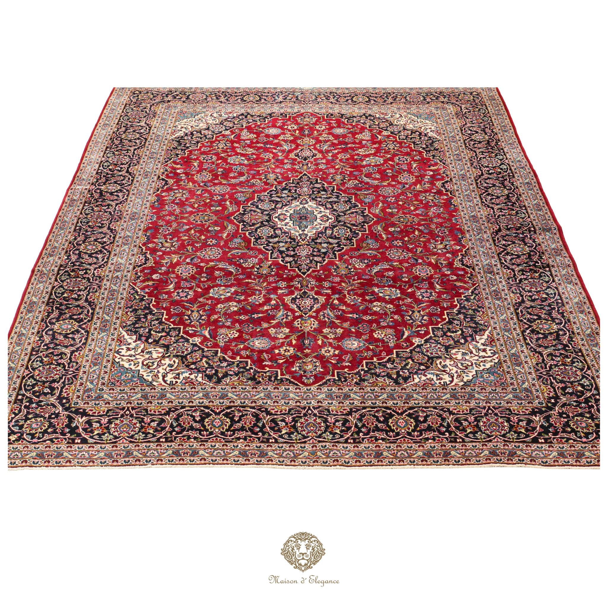 Impresionante alfombra clásica persa Kashan con diseño de medallón | Colores naturales vibrantes 300 x 395 cm