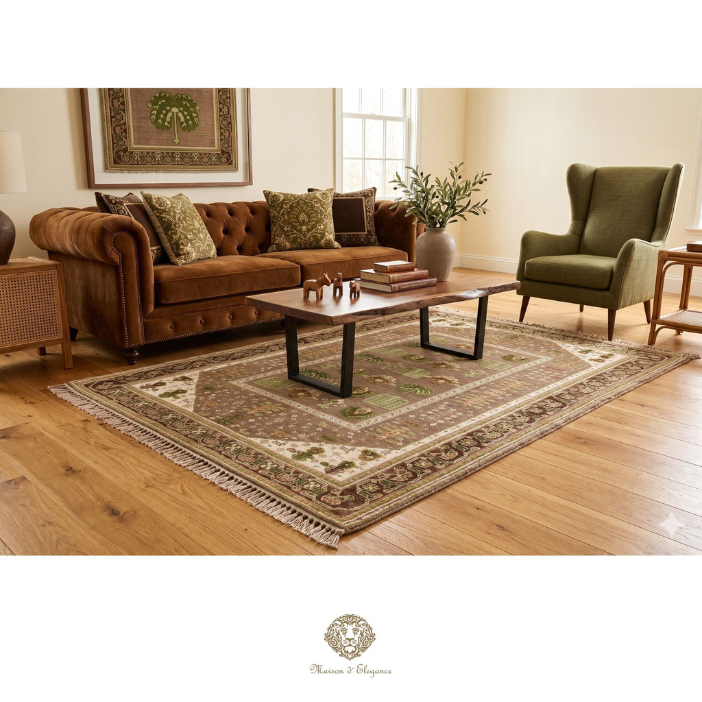 Alfombra persa Kashkuli de tejido plano, kilim bitécnico de lana | Hecha a mano, color natural, 120 x 180 cm