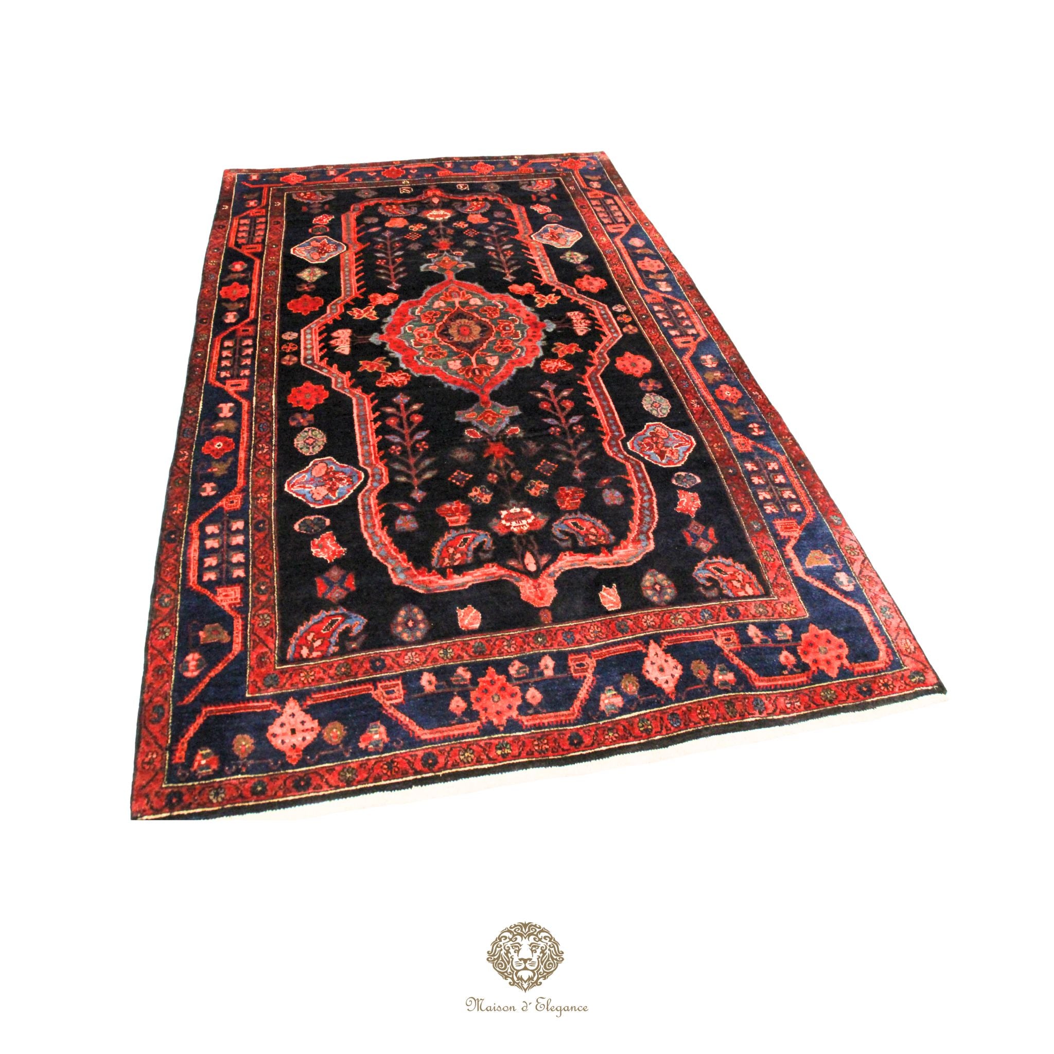 Decorative rug with intricate patterns on a black background