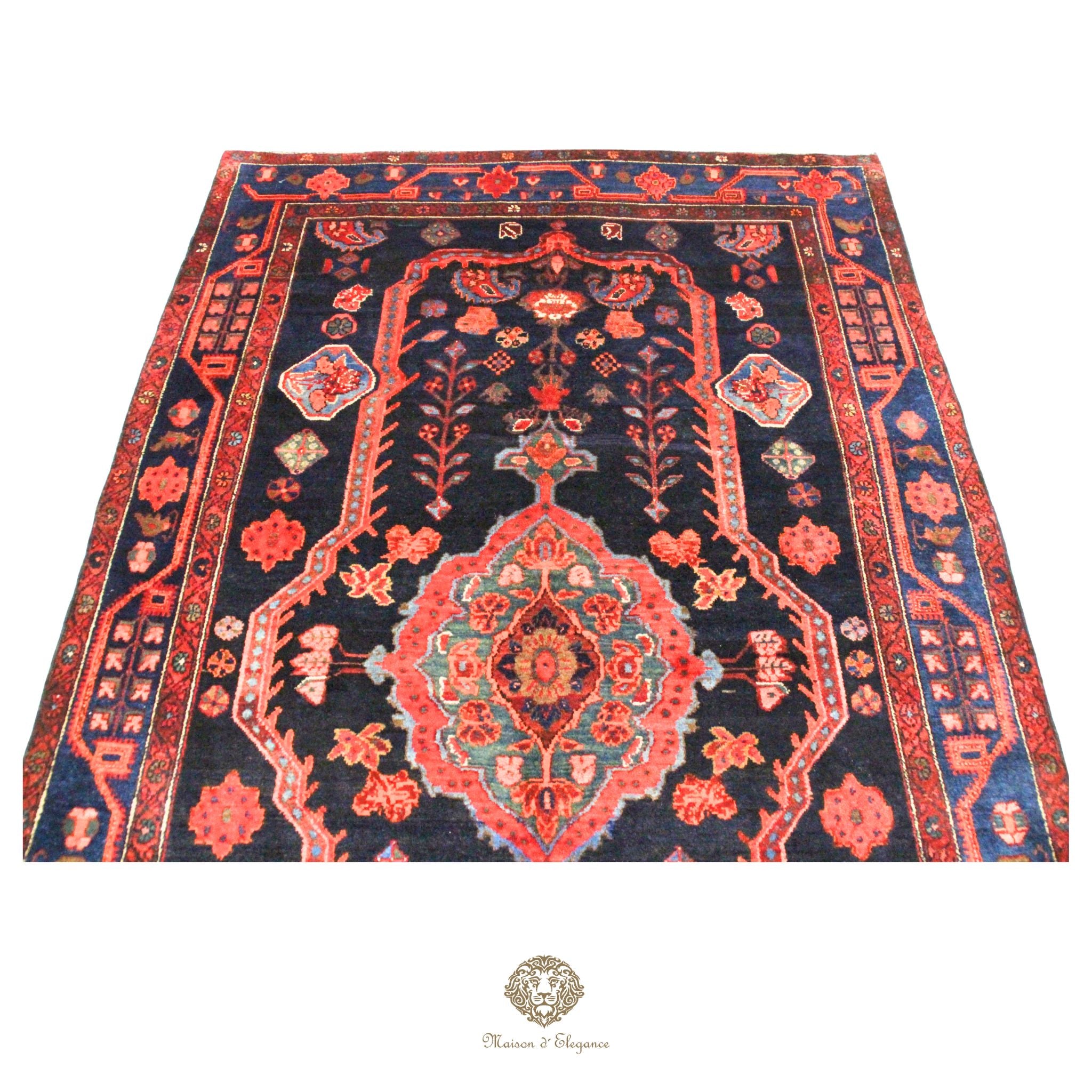 Decorative rug with intricate patterns on a black background