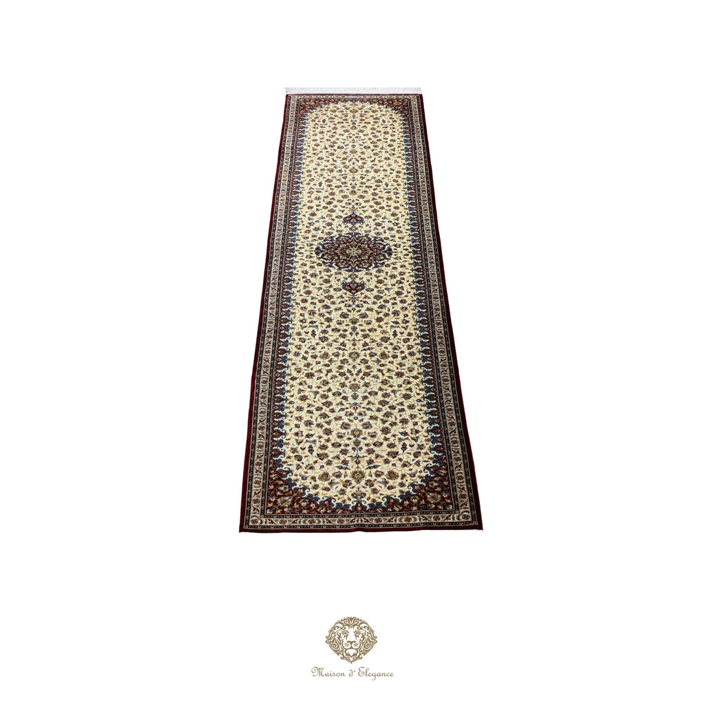 Alfombra persa de seda pura superfina, anudada a mano, teñida con tintes naturales, | obra maestra, firmada, 71 x 312 cm