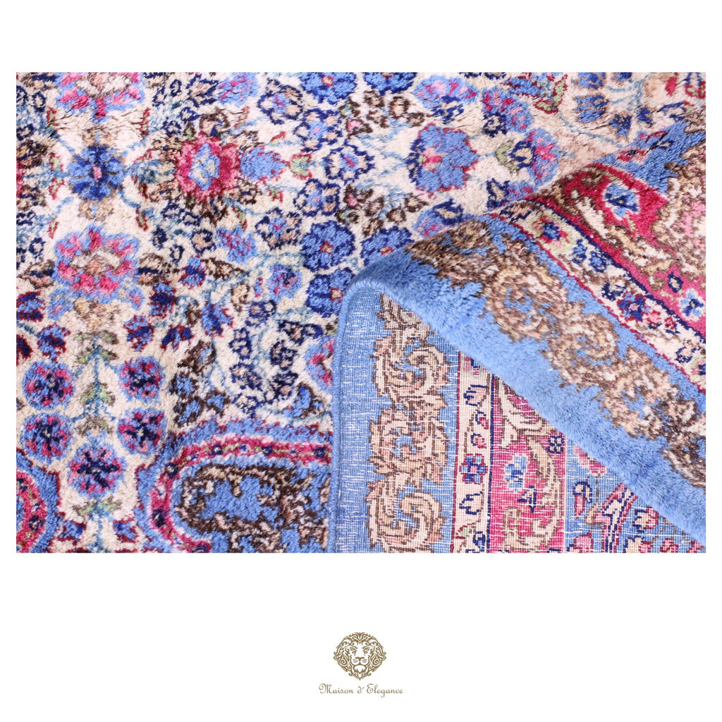 Alfombra persa antigua de lana Kerman Lavar | Diseño floral con medallón 265 x 381 cm