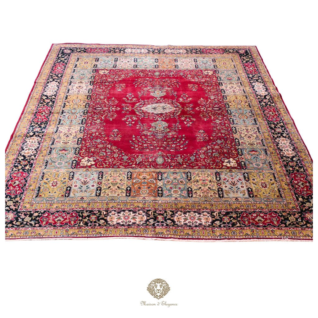 Alfombra persa clásica de lana Tabriz teñida naturalmente | Diseño de medallón hecho a mano 306 x 409 cm