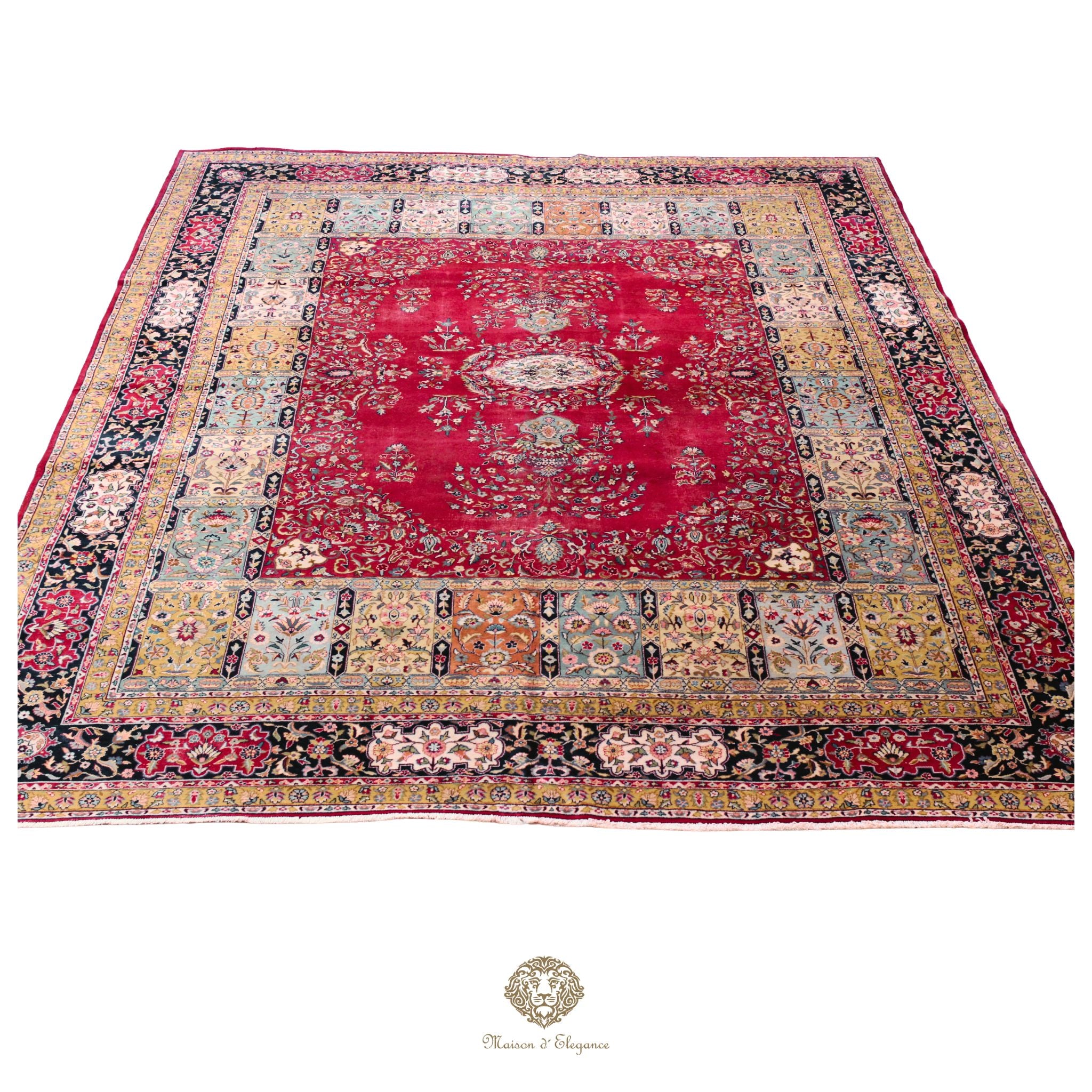 Alfombra persa clásica de lana Tabriz teñida naturalmente | Diseño de medallón hecho a mano 306 x 409 cm