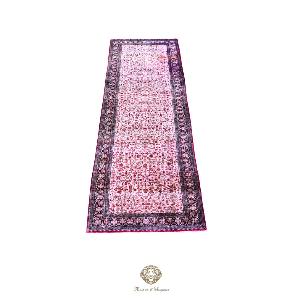 Alfombra persa tipo pasillo de seda pura superfina, anudada a mano, tintes naturales, | obra maestra, firmada, 89 x 350 cm