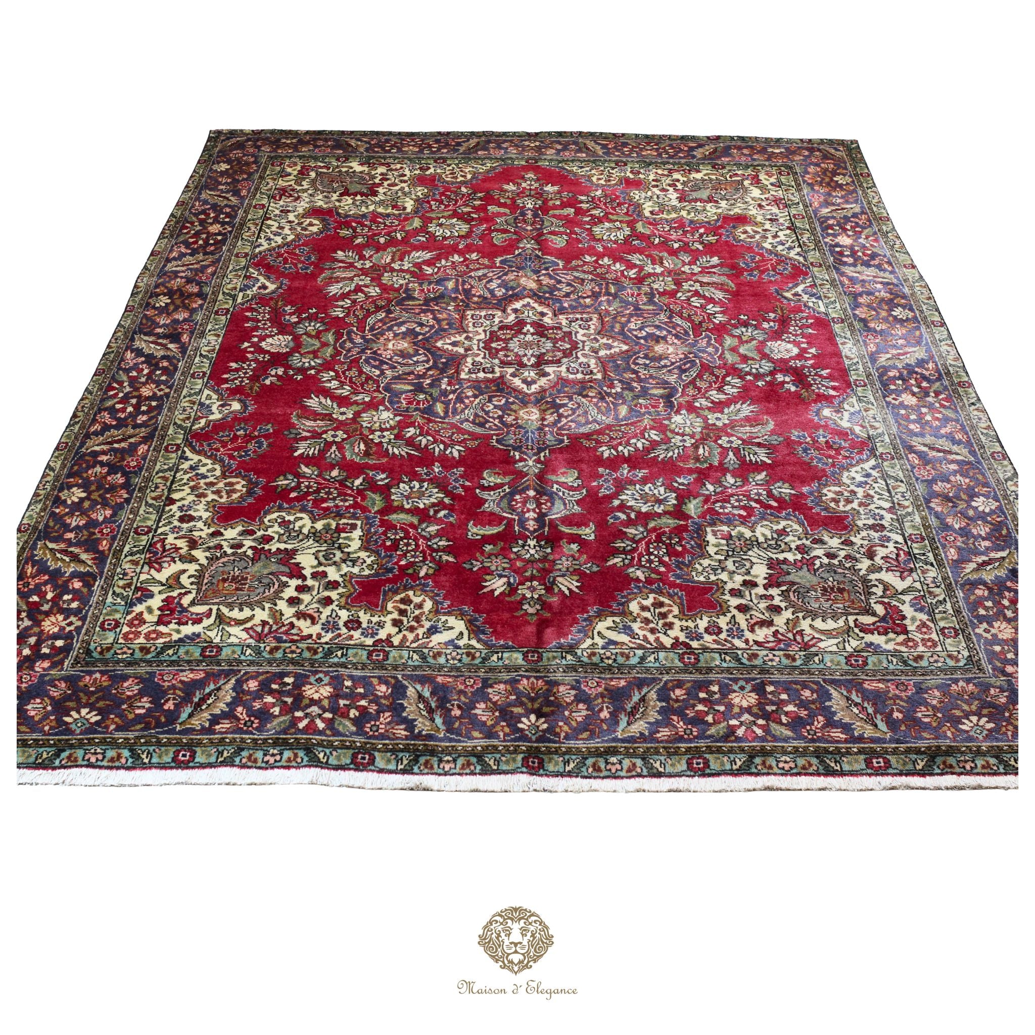 Alfombra persa clásica de lana Tabriz teñida naturalmente | Diseño de medallón hecho a mano 295 x 405 cm