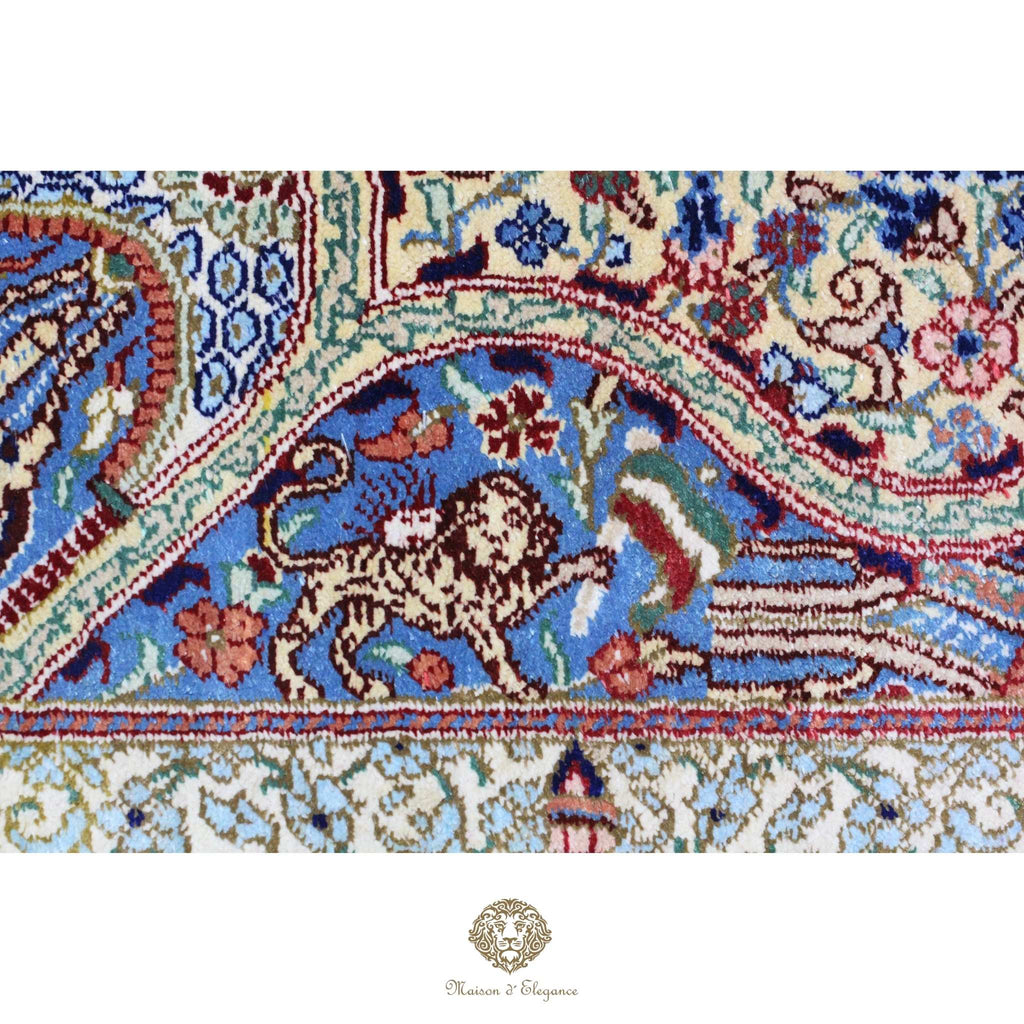 Alfombra persa exclusiva de seda pura, anudada a mano, teñida de forma natural, obra maestra de alta gama, firmada, 98 x 160 cm