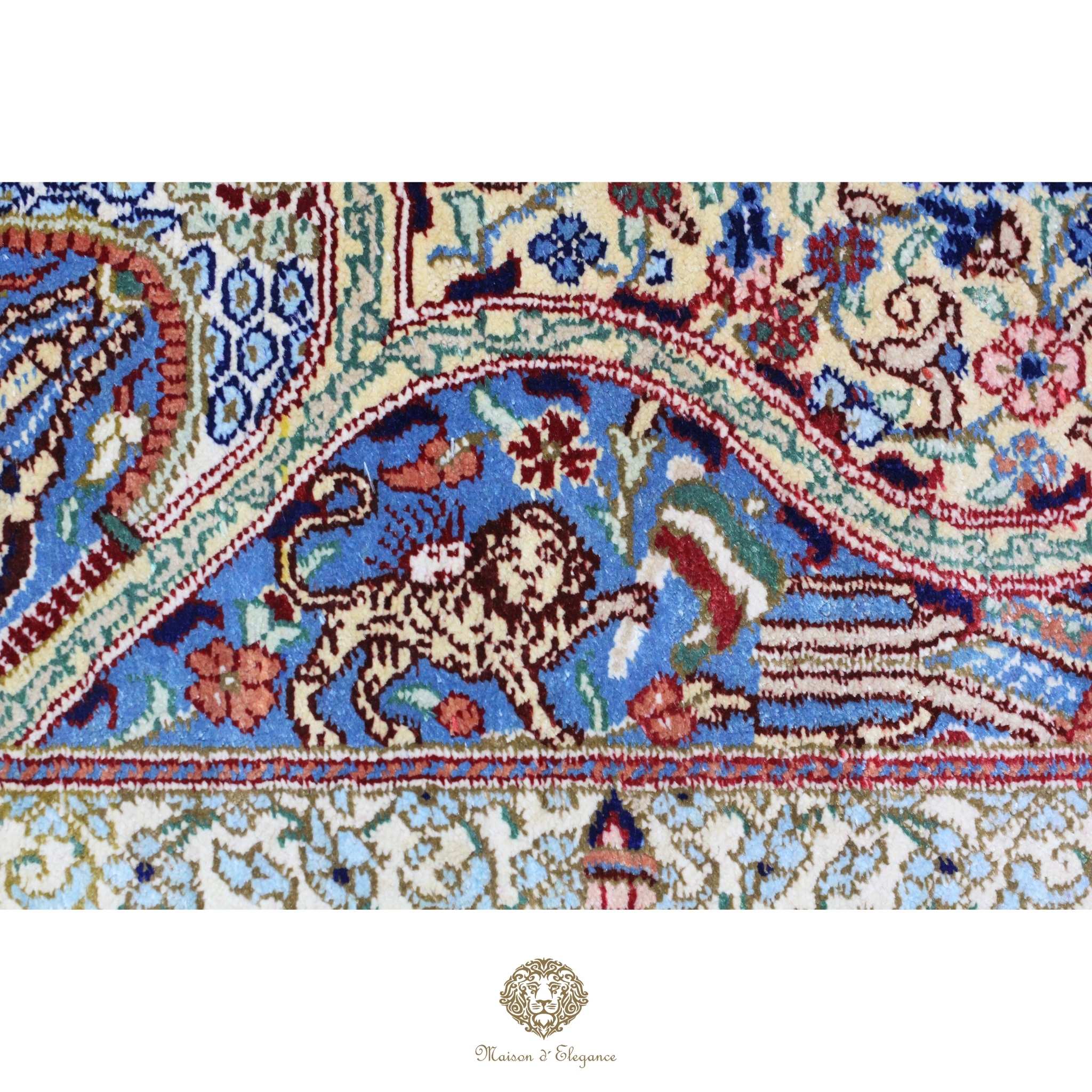 Alfombra persa exclusiva de seda pura, anudada a mano, teñida de forma natural, obra maestra de alta gama, firmada, 98 x 160 cm