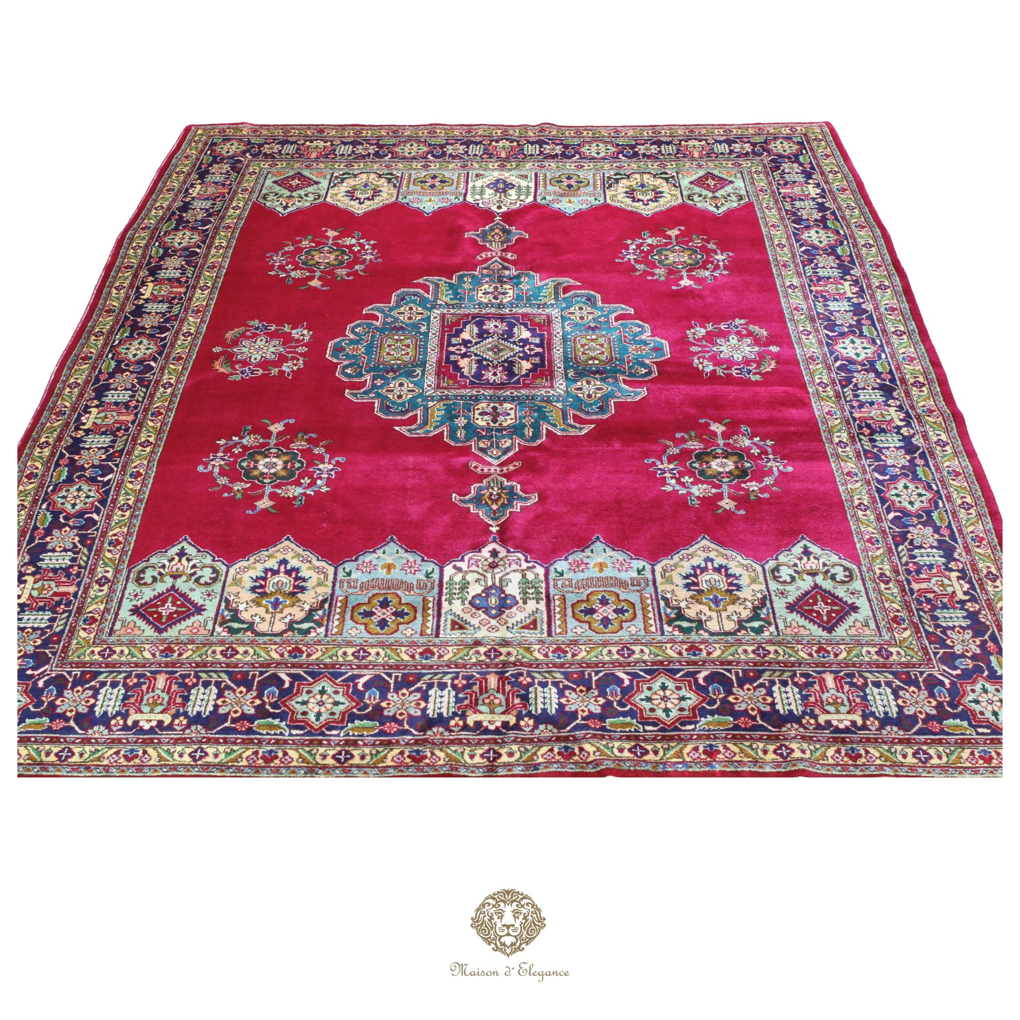Alfombra persa clásica de lana Tabriz teñida naturalmente | Diseño de medallón hecho a mano 413 x 300 cm