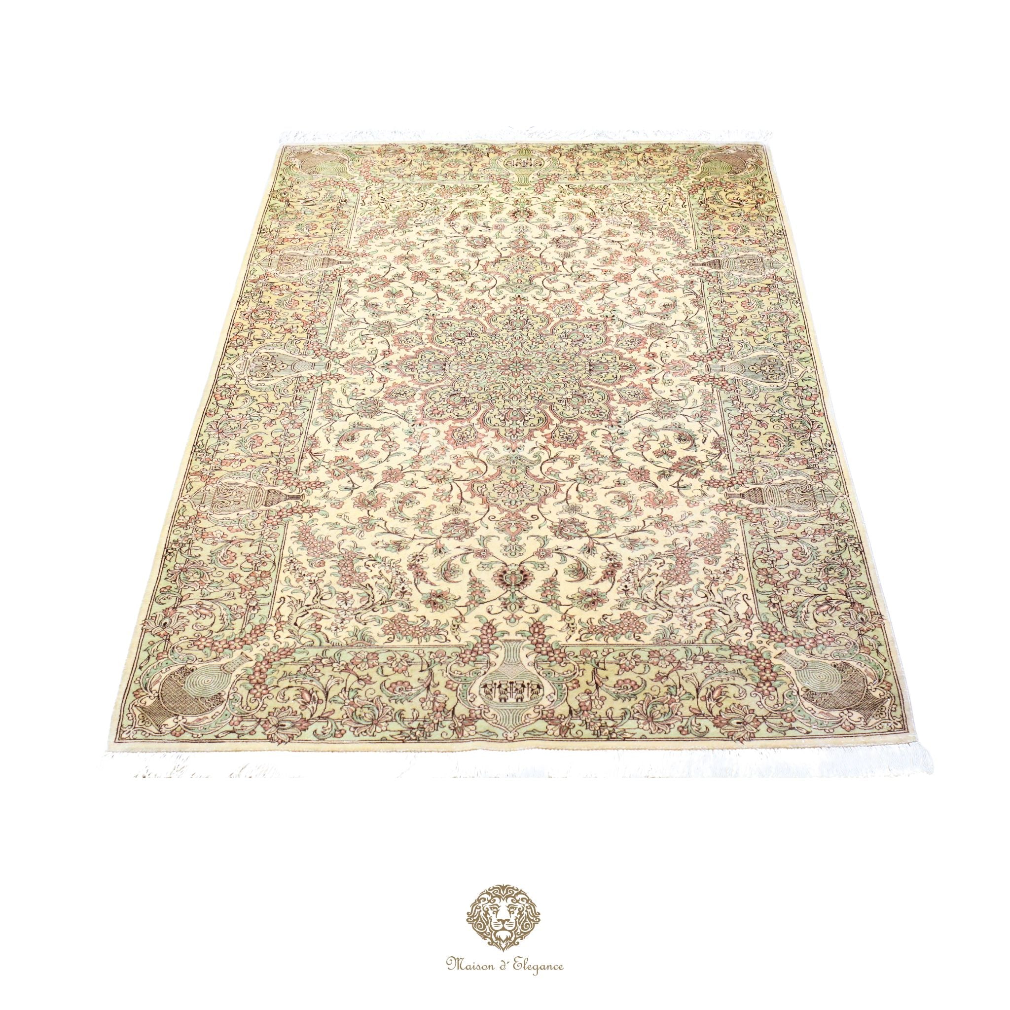 Alfombra persa exclusiva de seda pura, anudada a mano, teñida de forma natural, obra maestra de alta gama, firmada, 99 x 158 cm