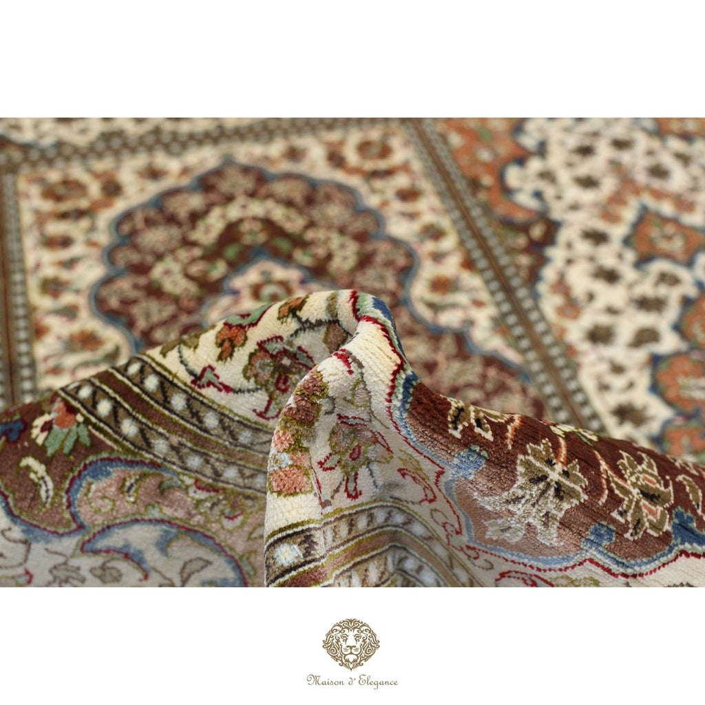 High-End Pure Silk Persian Rug - Hand-Knotted Natural Dyed Masterpiece with Signature