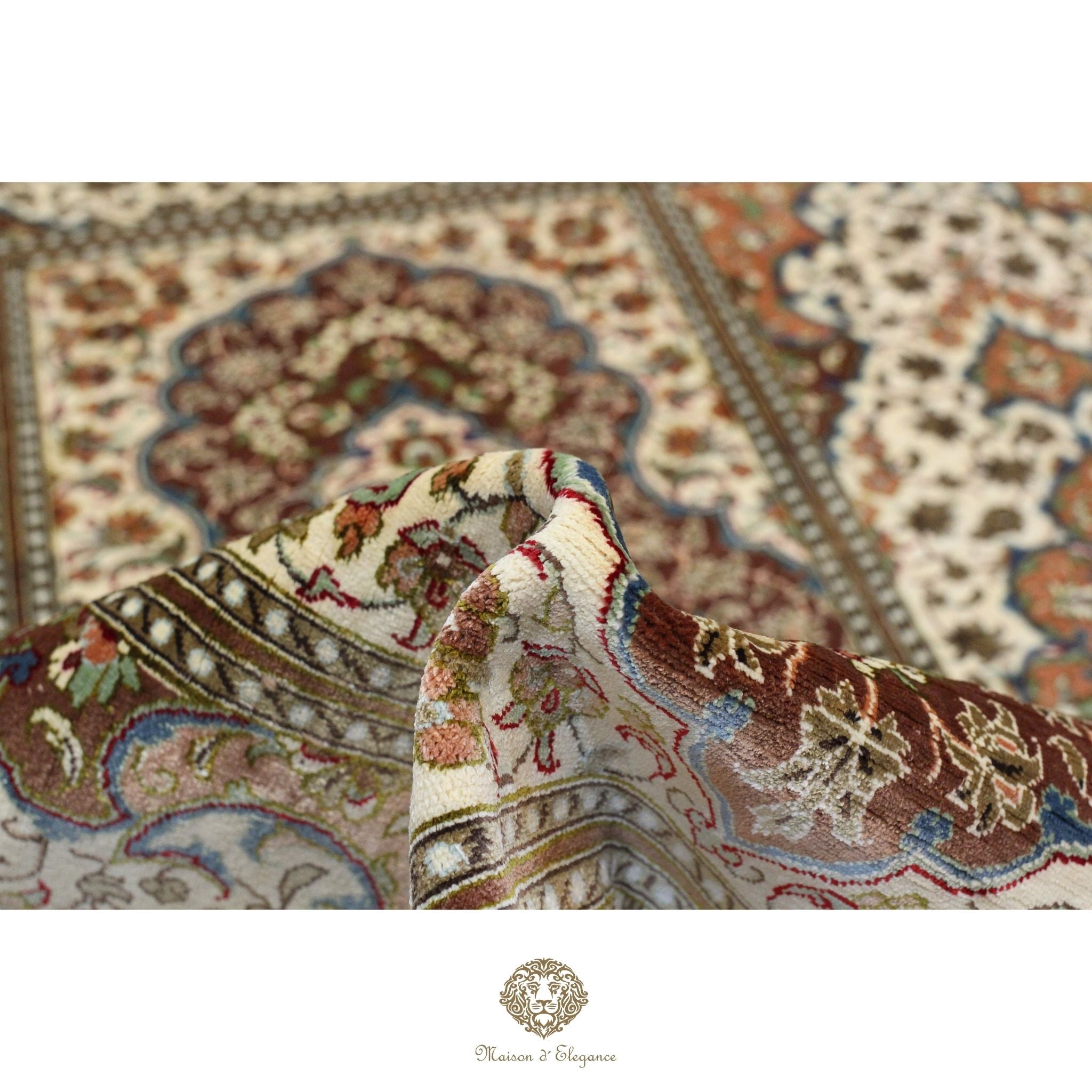 High-End Pure Silk Persian Rug - Hand-Knotted Natural Dyed Masterpiece with Signature