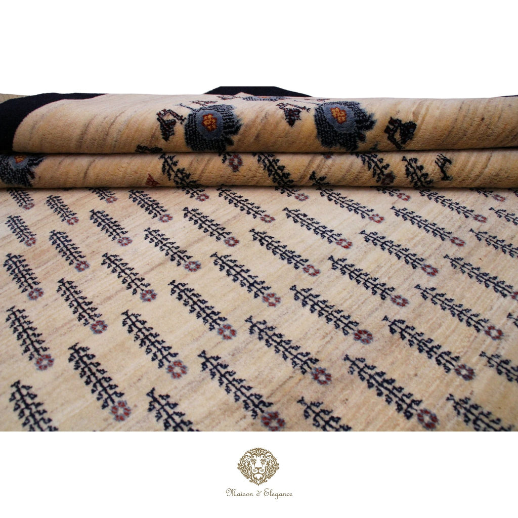 Lujosa alfombra persa de lana Qashqai hecha a mano: diseño tradicional de cachemira, colección Zollanvari