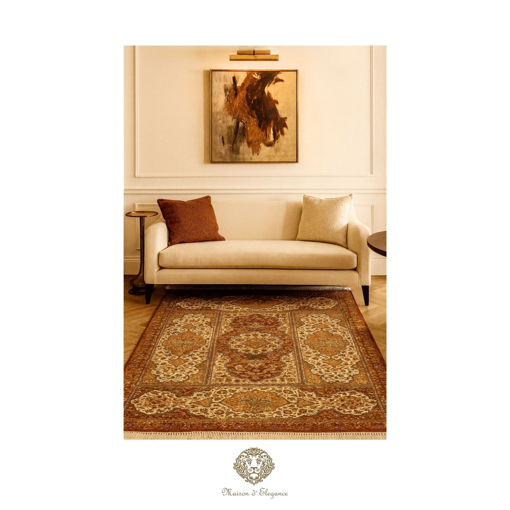 High-End Pure Silk Persian Rug - Hand-Knotted Natural Dyed Masterpiece with Signature