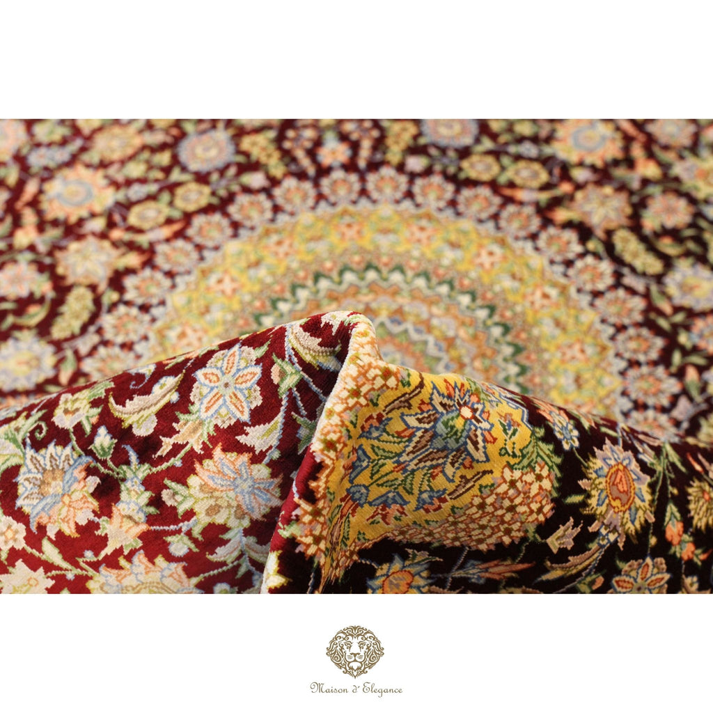 Pure Silk Persian Rug - Hand-Knotted Natural Dyed Masterpiece Signed