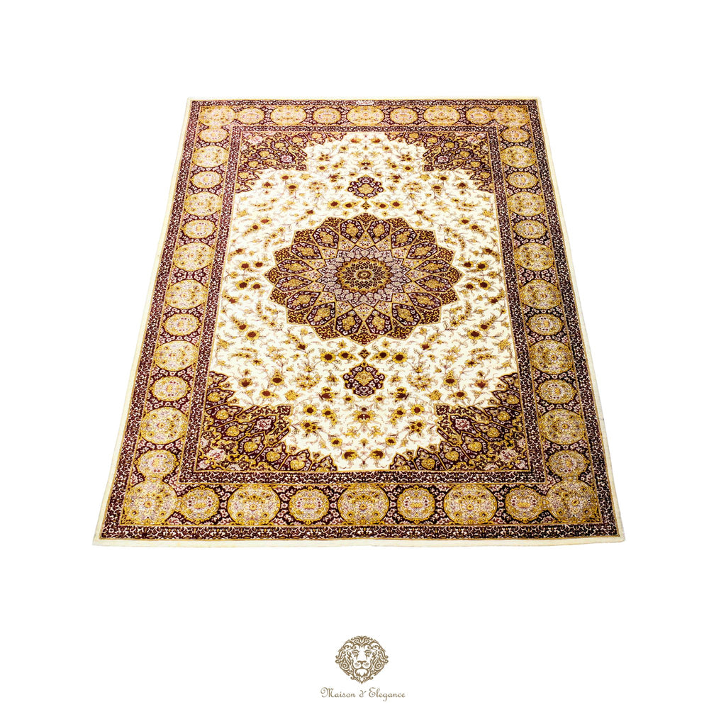 Alfombra persa exclusiva de seda pura, anudada a mano, teñida de forma natural | obra maestra de alta gama, firmada, 135 x 210 cm