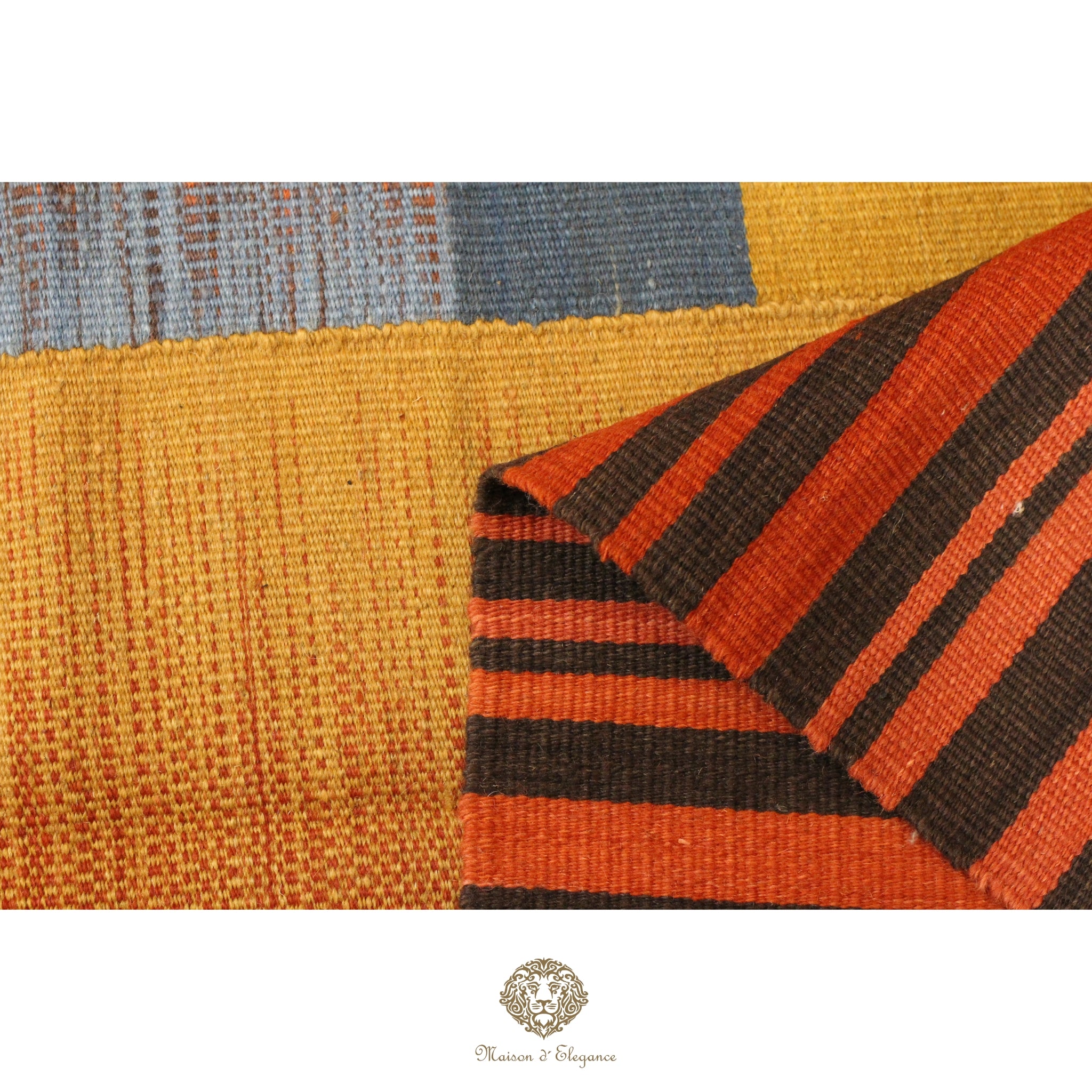 Textured fabric with orange and black striped pattern on a white background