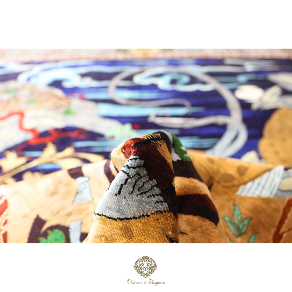 Alfombra persa exclusiva de seda pura, anudada a mano, teñida de forma natural, obra maestra de alta gama, firmada, 99x157 cm