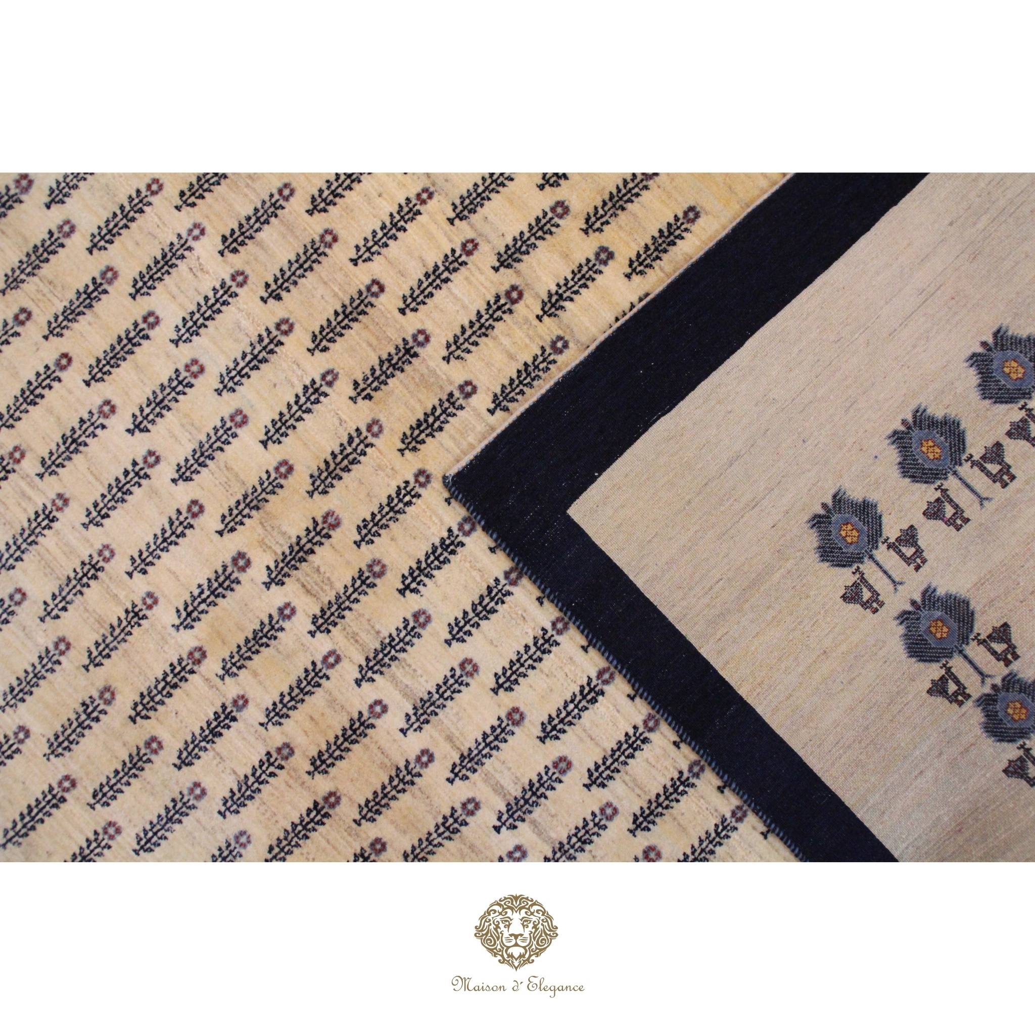 Lujosa alfombra persa de lana Qashqai hecha a mano: diseño tradicional de cachemira, colección Zollanvari