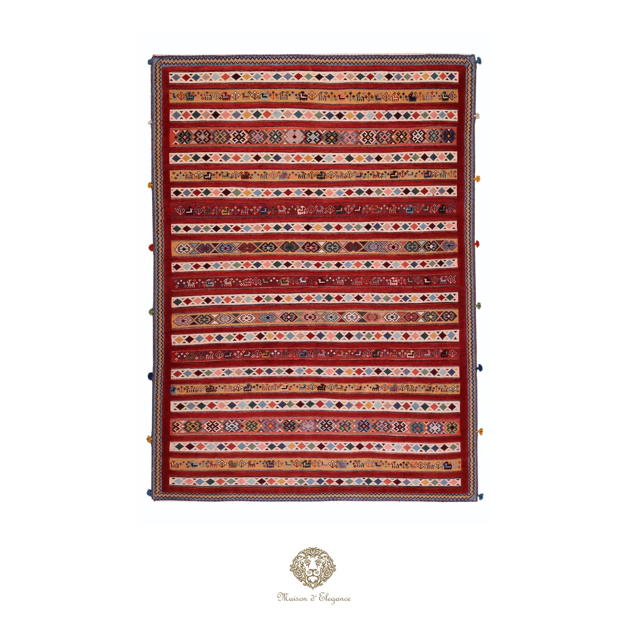 Kilim y alfombra persa Kashkuli de lana con tejido bitécnico | Relieve hecho a mano, color natural, 144 x 200 cm