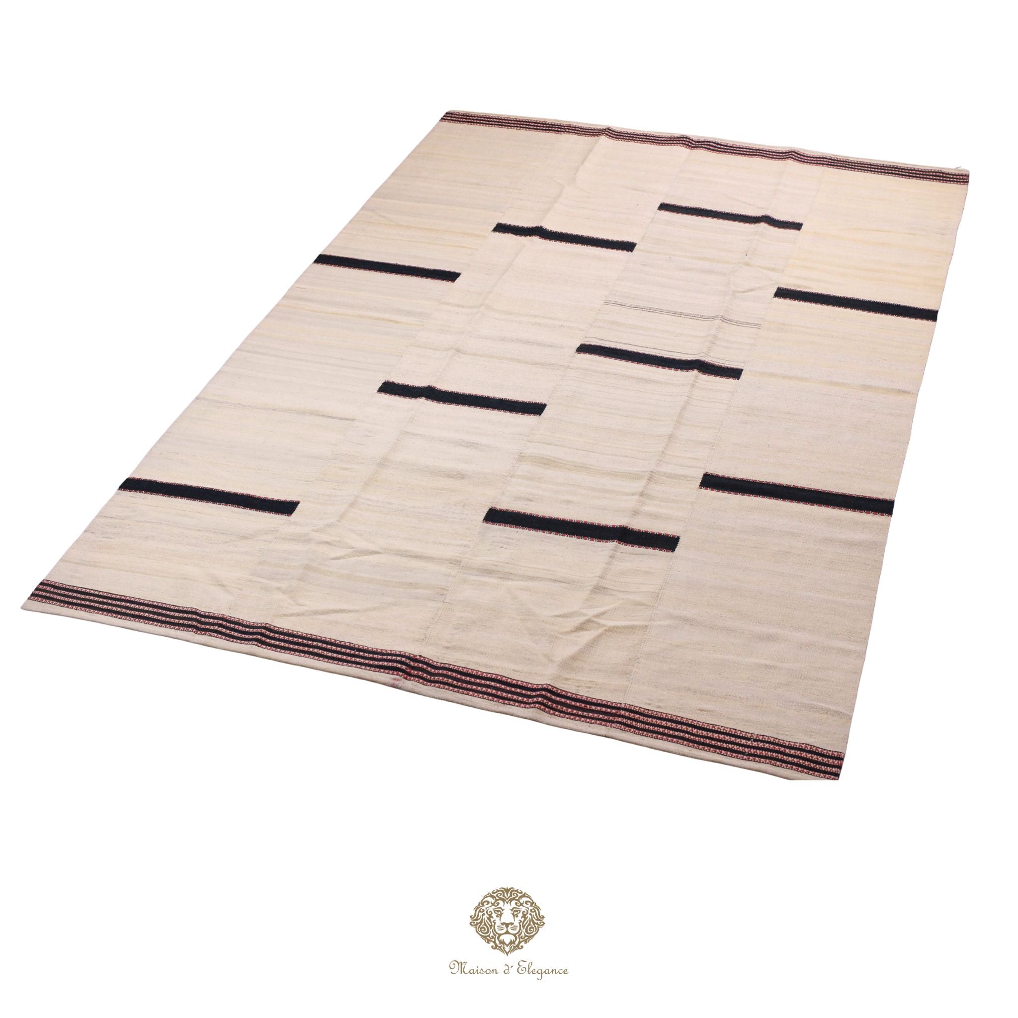 Beige rug with black lines on a white background