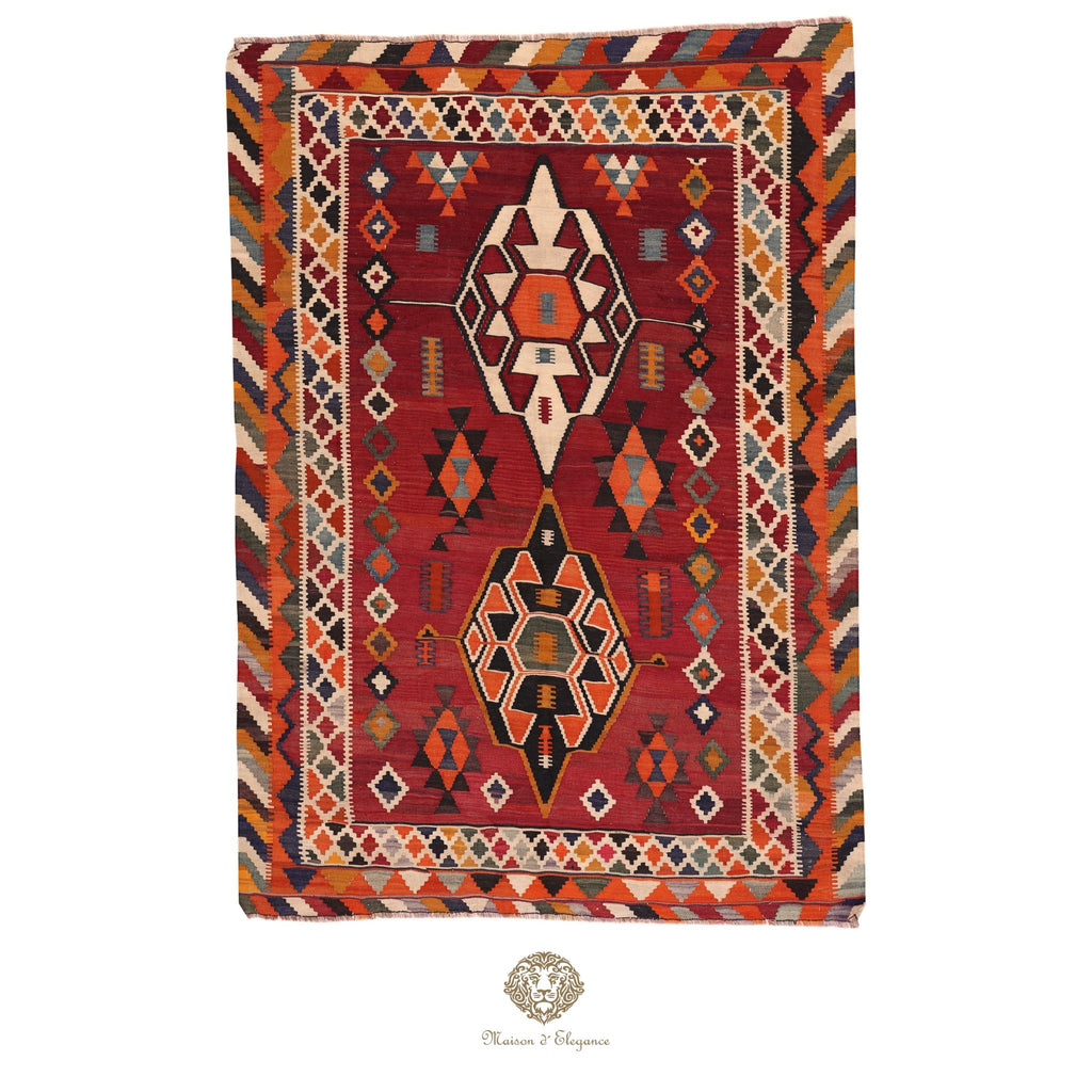Decorative rug with geometric pattern on a white background