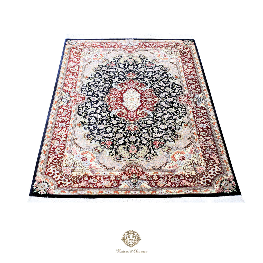 Alfombra persa exclusiva de seda pura, anudada a mano, teñida de forma natural | obra maestra de alta gama, firmada, 100 x 155 cm