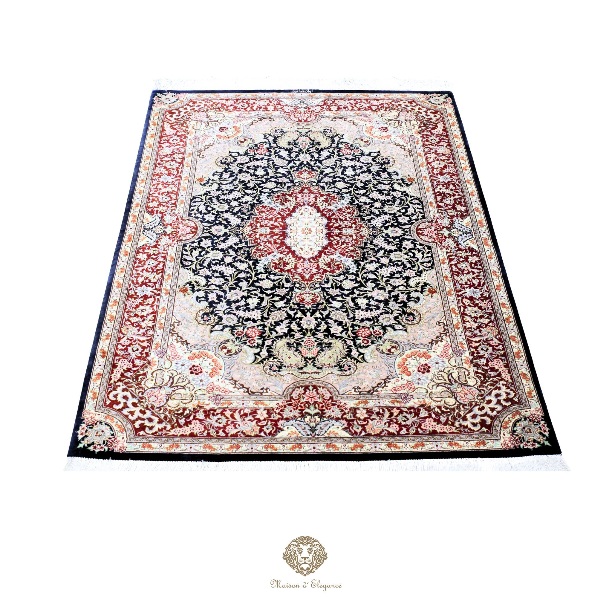Alfombra persa exclusiva de seda pura, anudada a mano, teñida de forma natural | obra maestra de alta gama, firmada, 100 x 155 cm