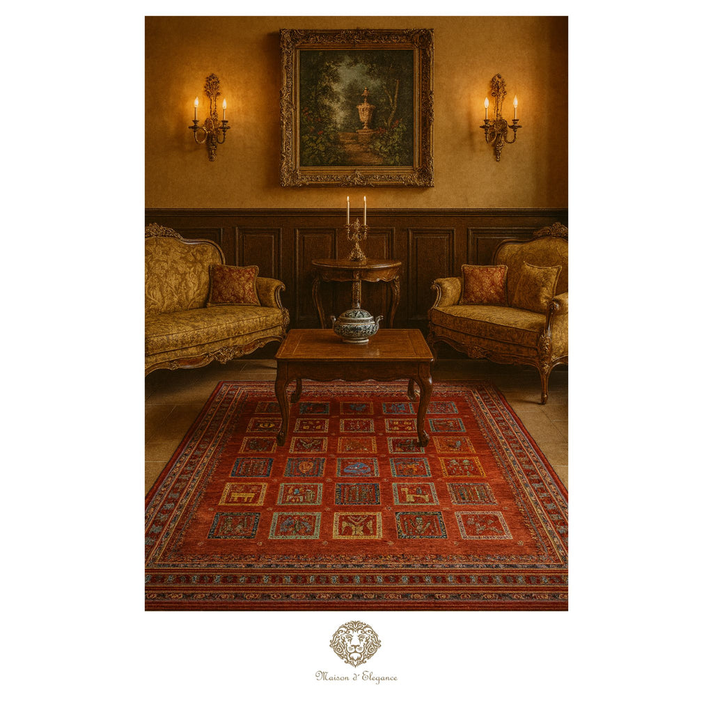 Alfombra Moderna Roja Geométrica Lana - Diseño Contemporáneo 321 x 221 cm