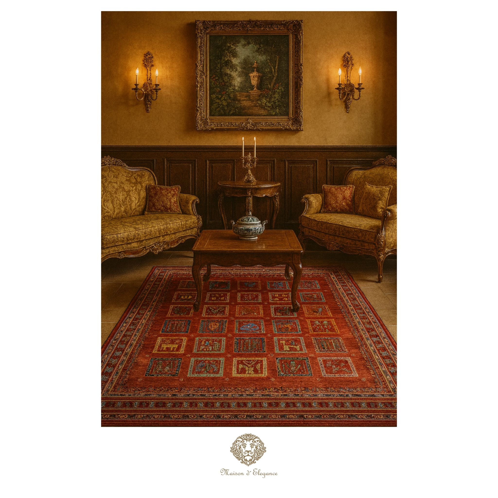 Alfombra Moderna Roja Geométrica Lana - Diseño Contemporáneo 321 x 221 cm