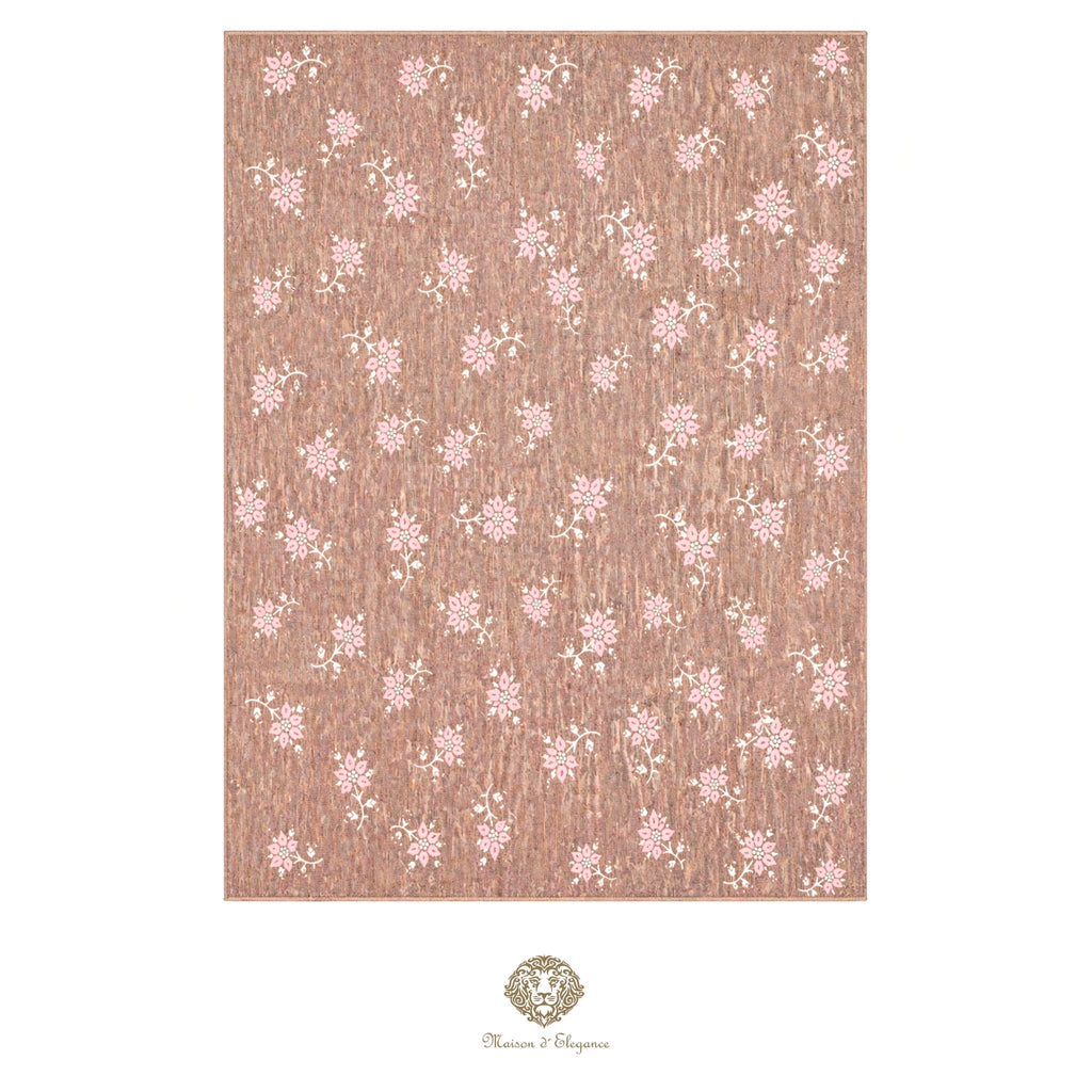 Floral patterned paper with a brand logo at the bottom right corner on a Ivory background