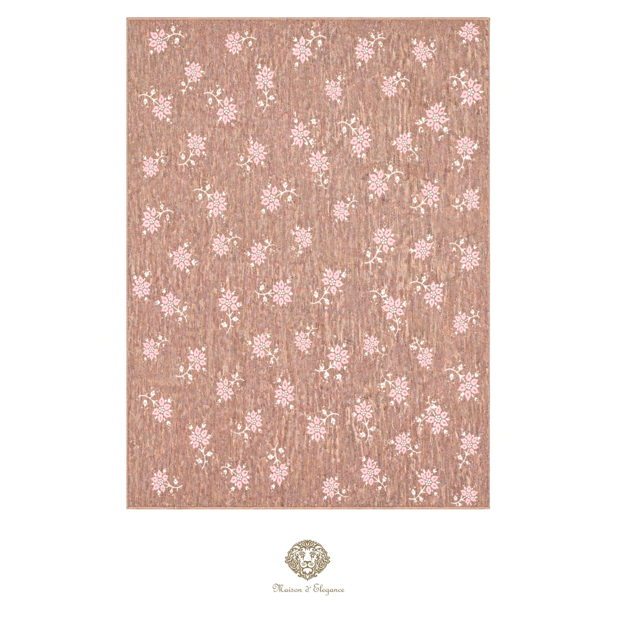Floral patterned paper with a brand logo at the bottom right corner on a Ivory background