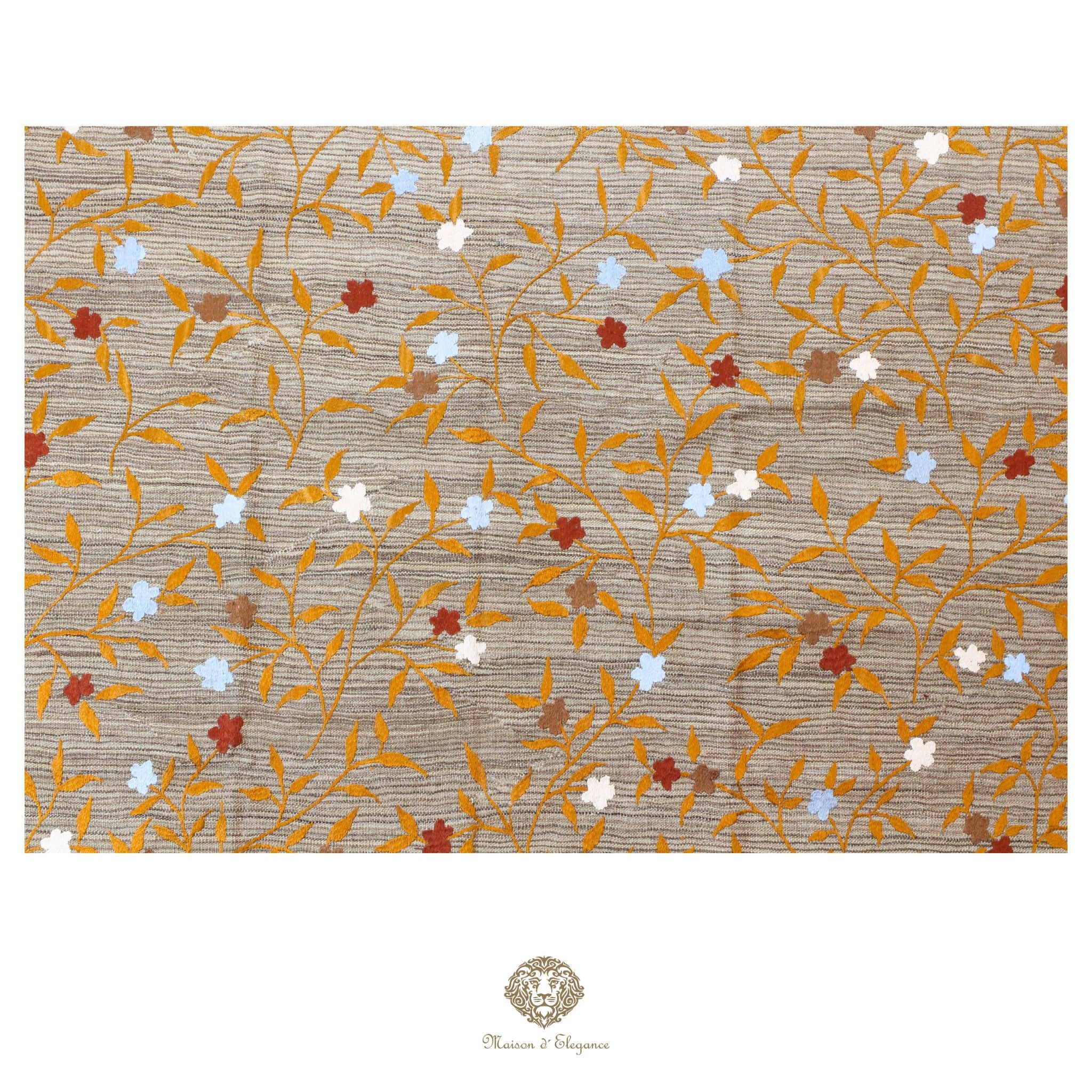 Kilim única moderna Tejido a Mano | Alfombra Plana de Lana y Seda con Tintes Naturales 215x301 cm