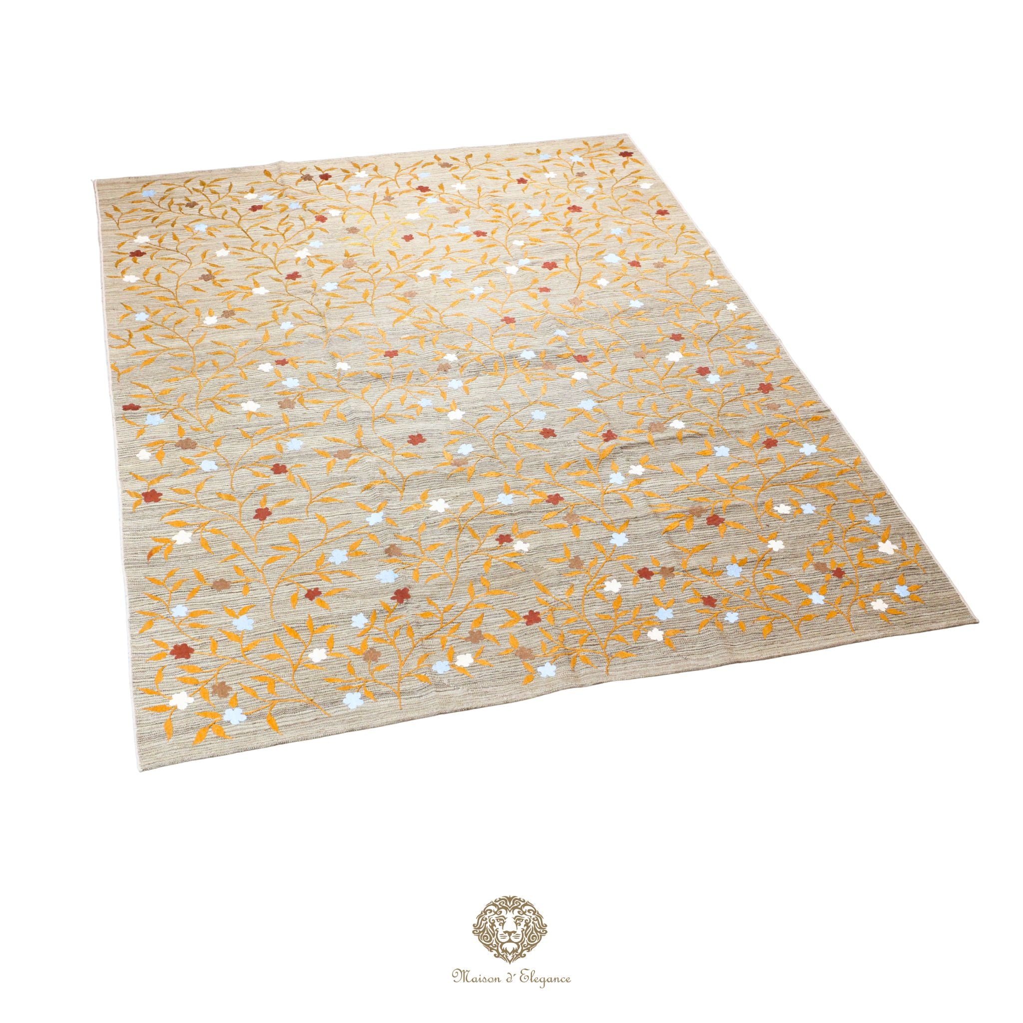 Patterned rug with a floral design on a ivory background