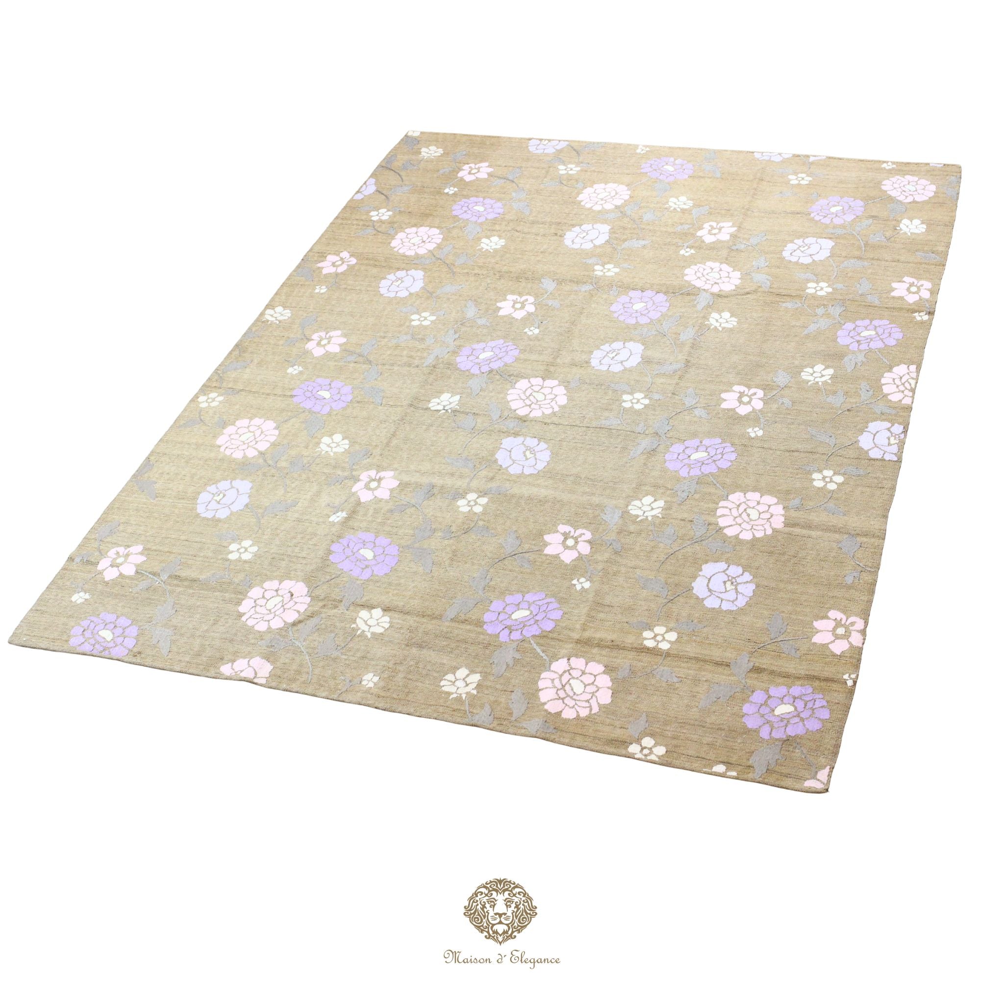 Beige rug with floral pattern on a  beige background