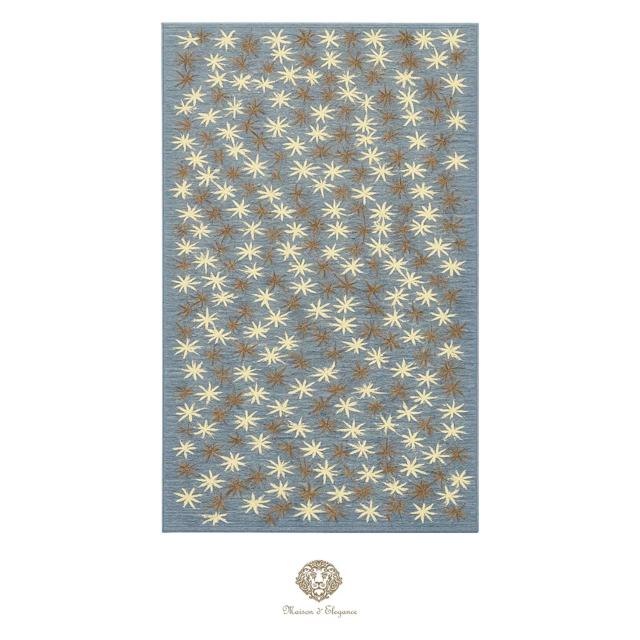 Patterned rug with star design on a blue background