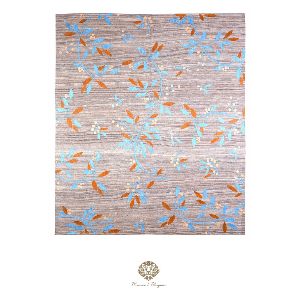 Patterned rug with floral design on a beige background