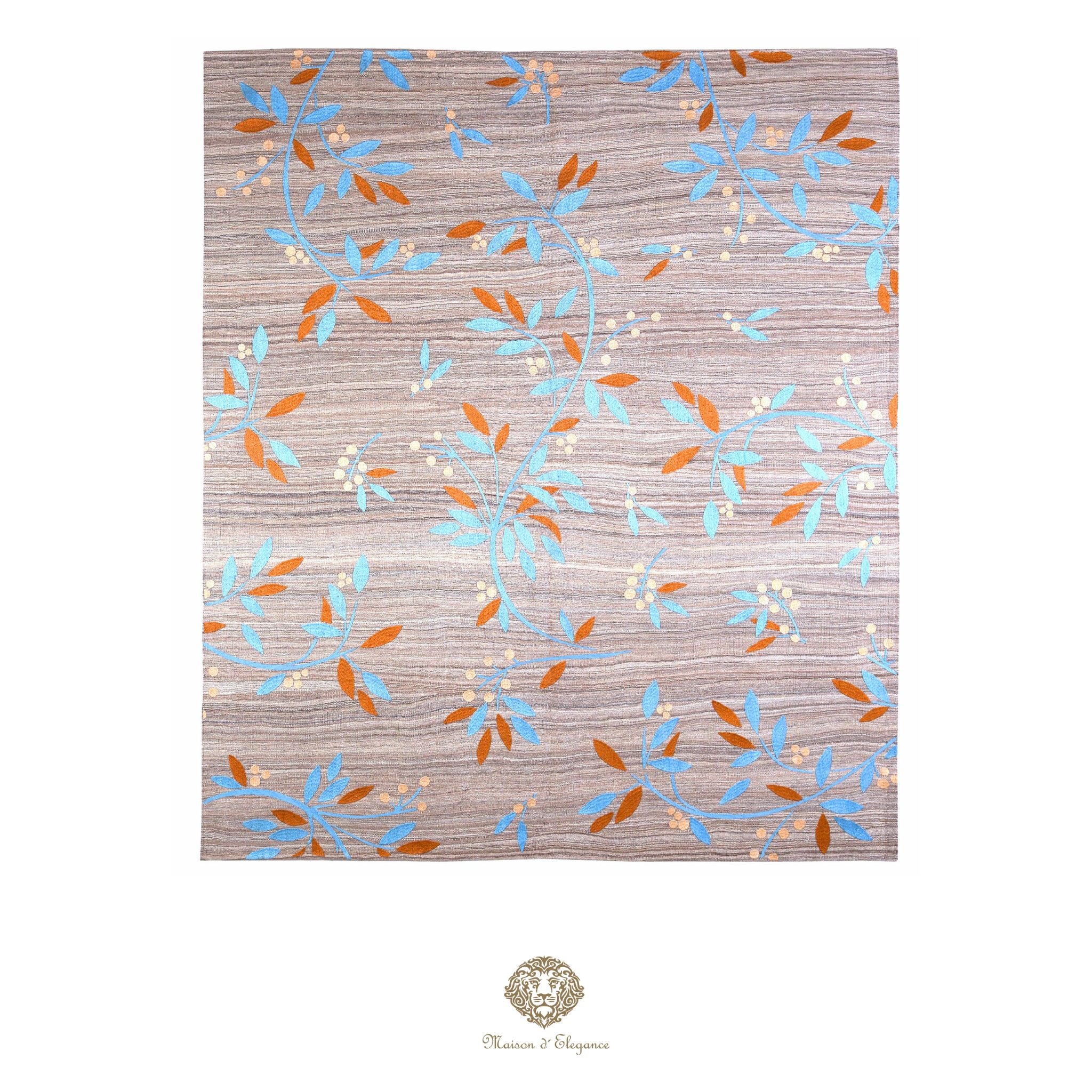 Patterned rug with floral design on a beige background